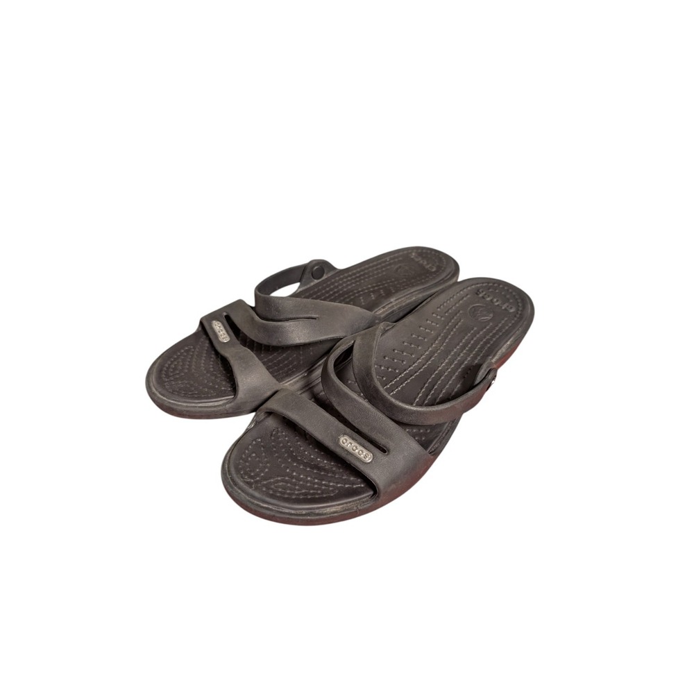 Crocs Womens Patricia Wedge Strappy Sandal Sz 8 Black Comfort Slip On Slipper